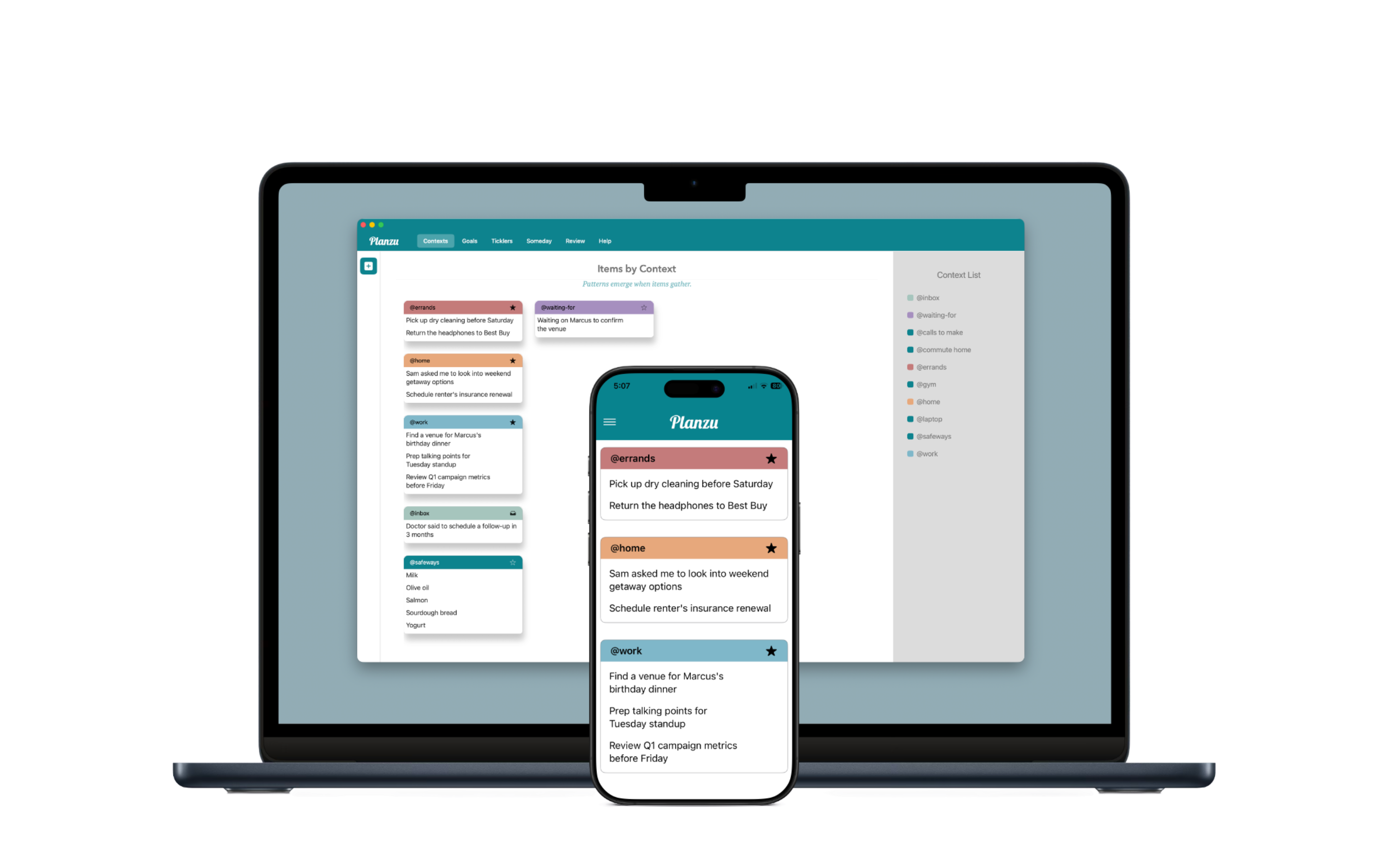 Planzu running on iPhone and Mac side by side