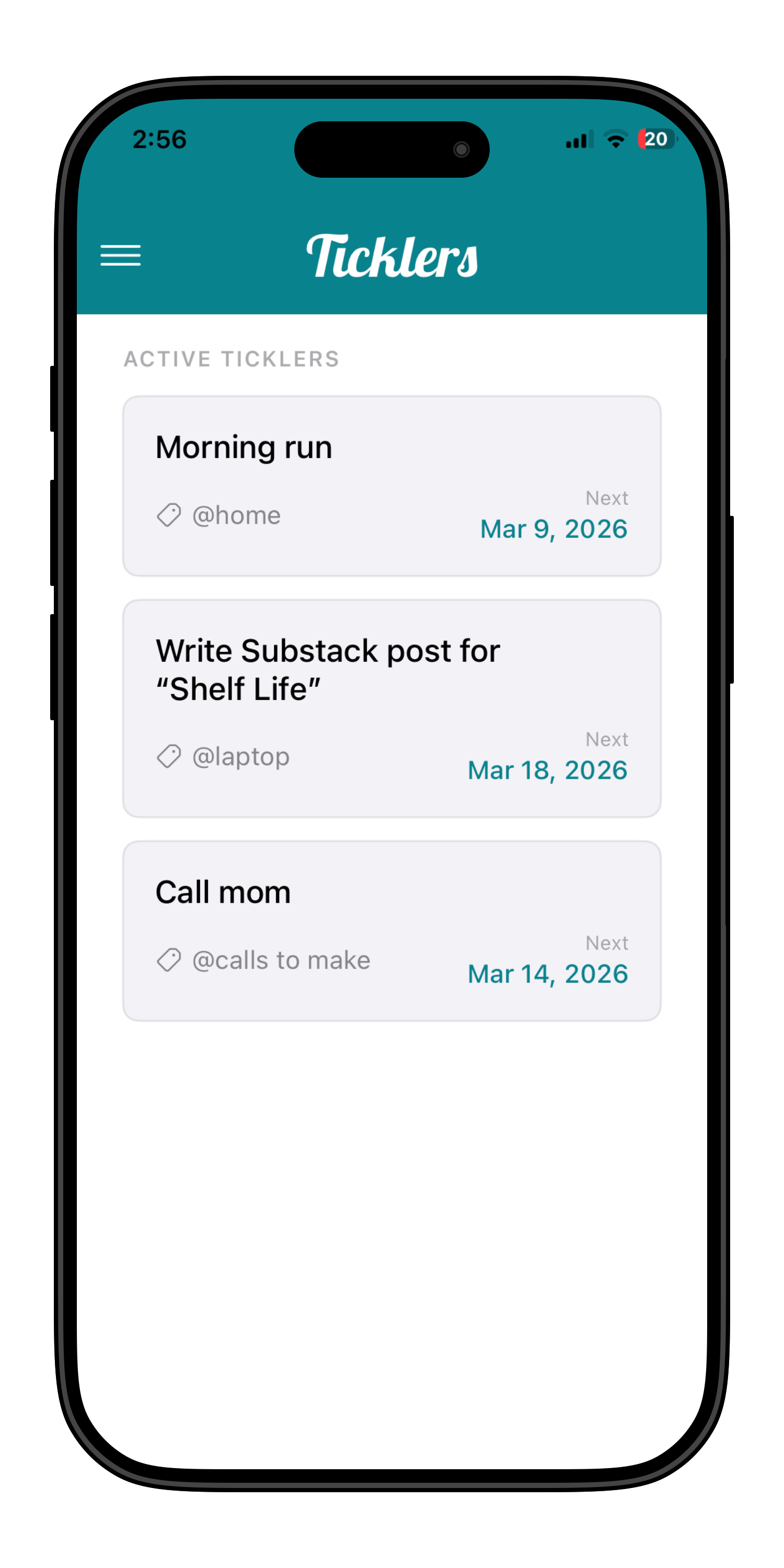 Ticklers showing future-dated reminders