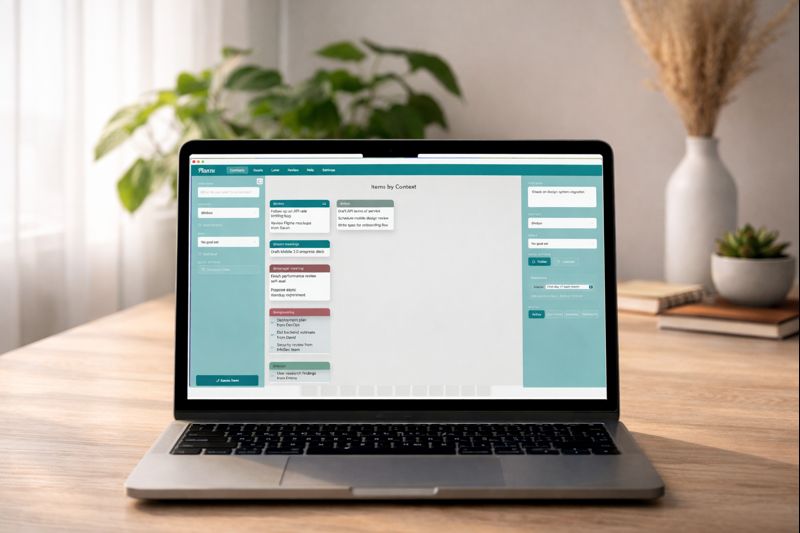 Planzu main interface showing contexts and items